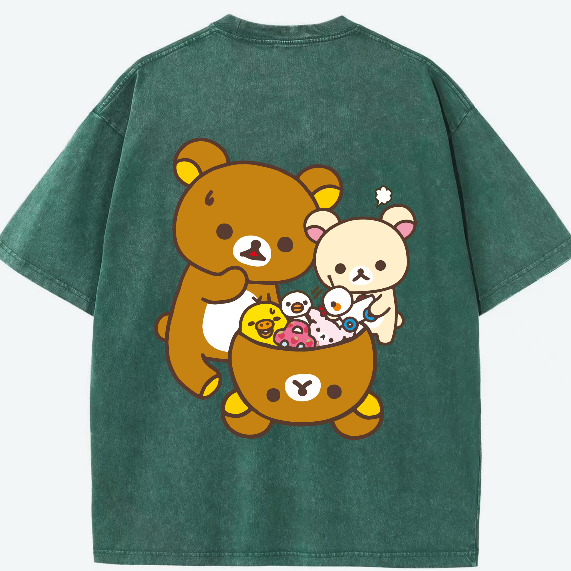 （画像用） リラックマ リラックマ キイロイトリ Rilakkuma Korilakkuma Kiiroitori 綿100% ヴィンテージ風 半袖Tシャツ（背面プリント）